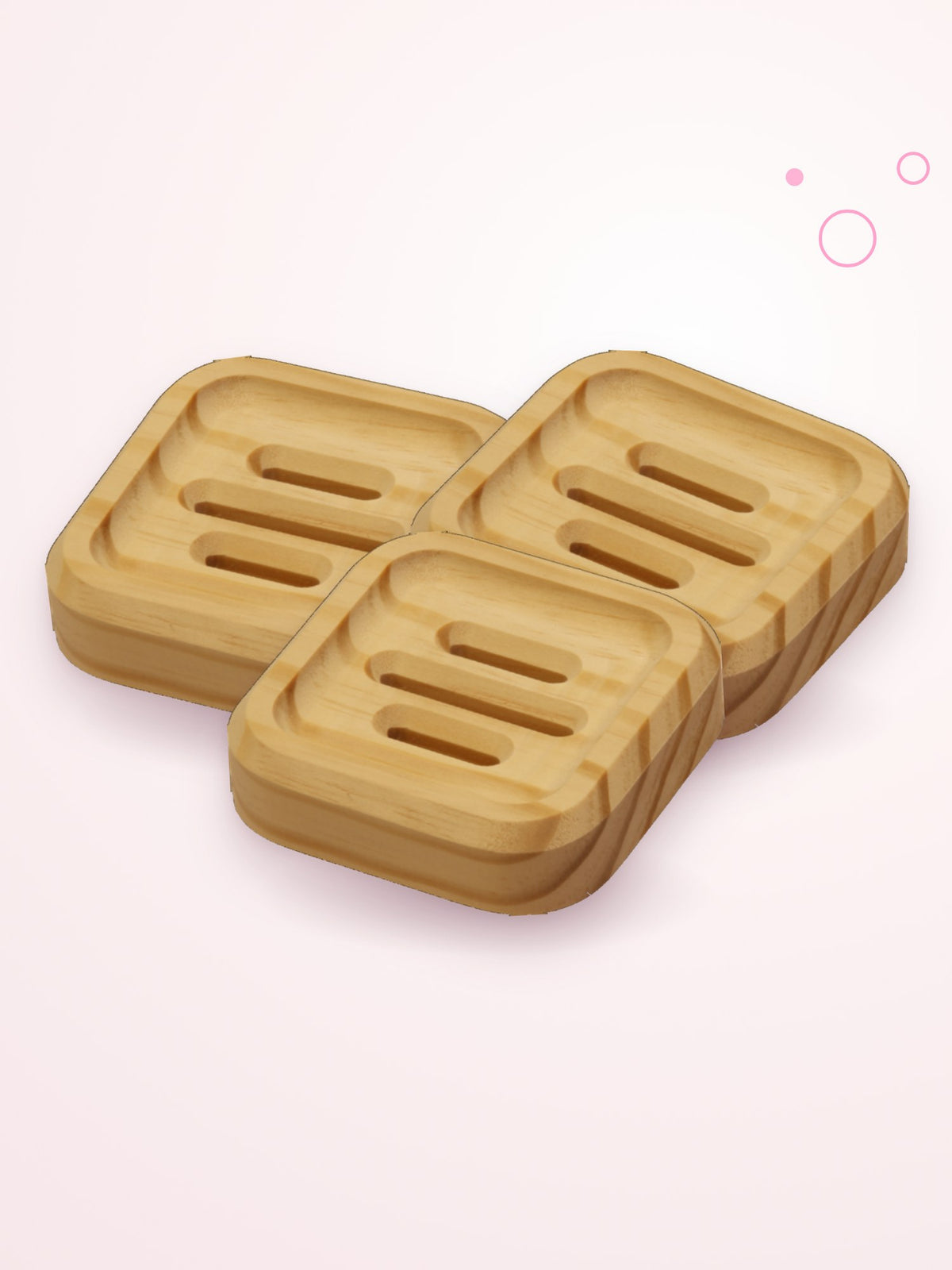 Three SoapCouch square pine soap dishes